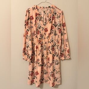 LOFT Peach Floral Long Sleeve Dress